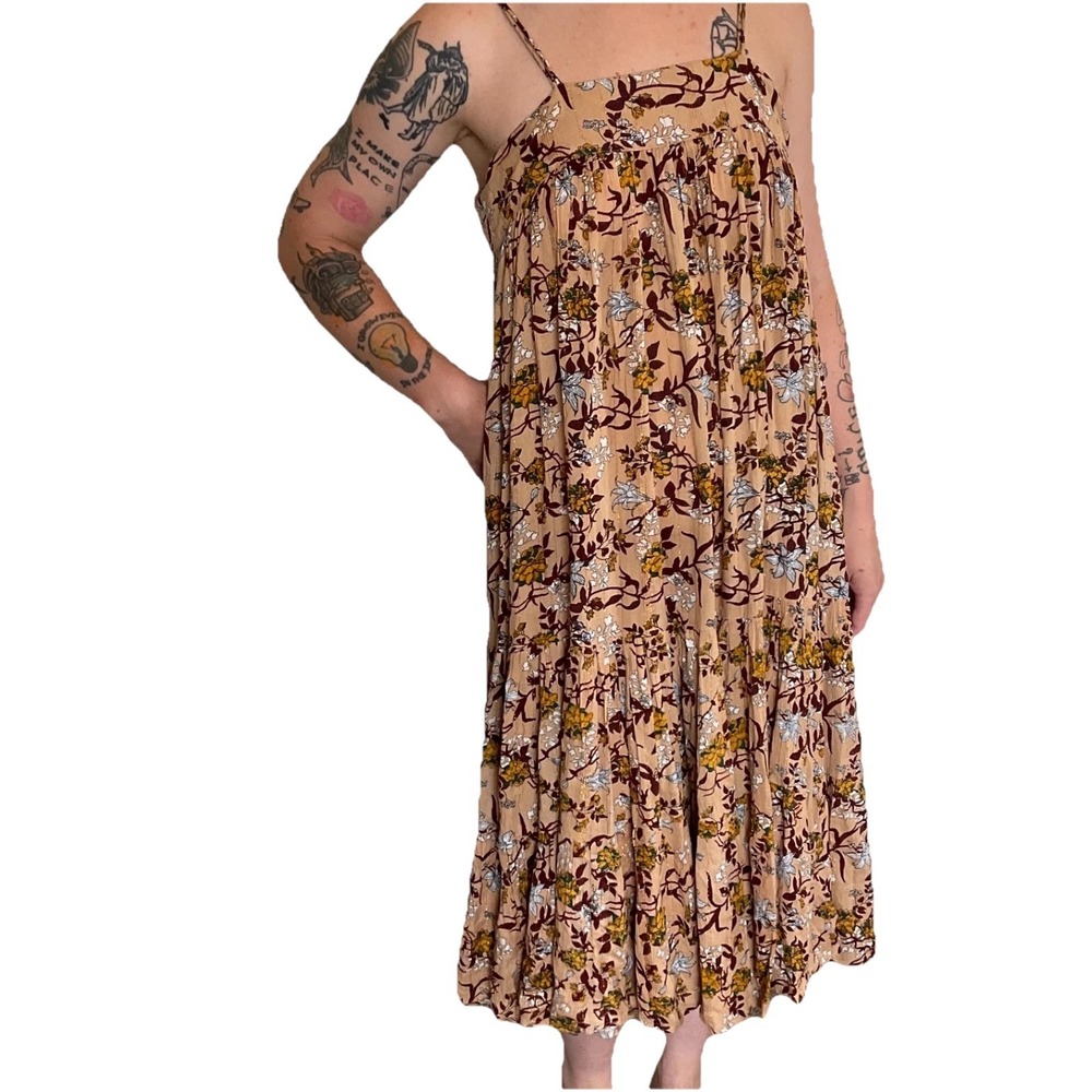 Midi Trapeze House Dress Floral Tassel Comfort Cottagecore Boho Chic Casual Med